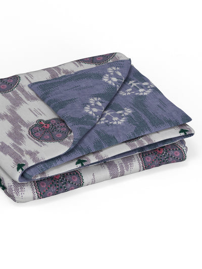 Extremely Soft 100% Muslin Cotton Dohar With Pure Cotton Flannel Filling <small> (ornamental-white/purple)</small>