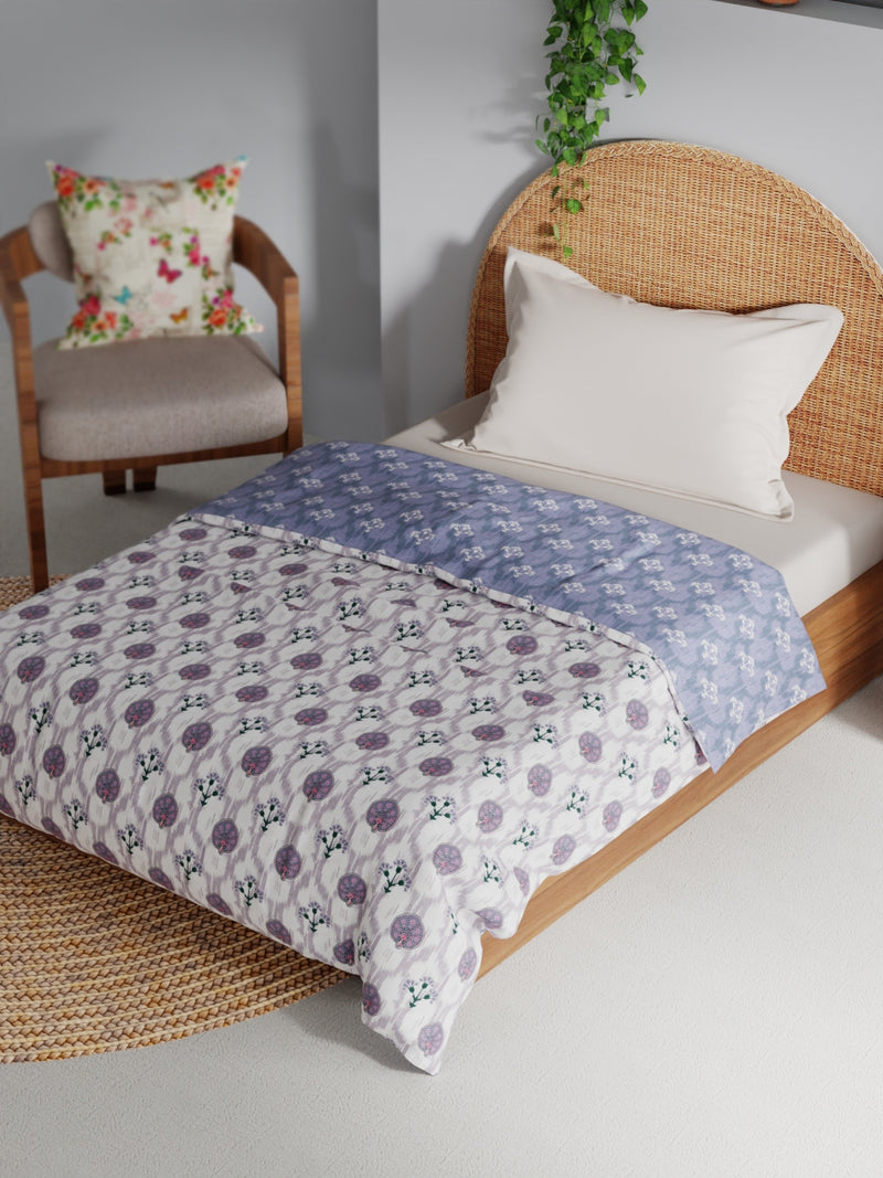 Extremely Soft 100% Muslin Cotton Dohar With Pure Cotton Flannel Filling <small> (ornamental-white/purple)</small>