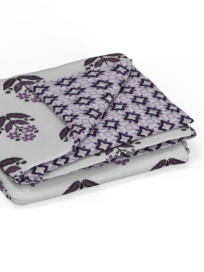 Extremely Soft 100% Muslin Cotton Dohar With Pure Cotton Flannel Filling <small> (floral-white/purple)</small>