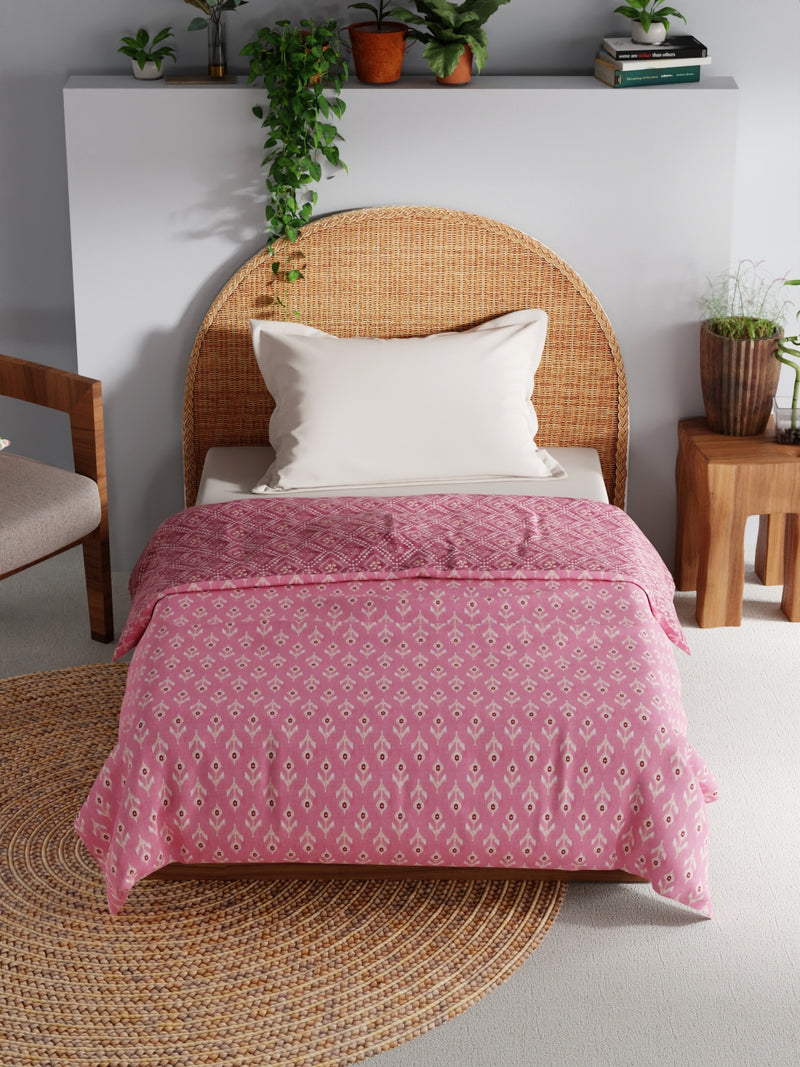 Extremely Soft 100% Muslin Cotton Dohar With Pure Cotton Flannel Filling <small> (floral-peach)</small>