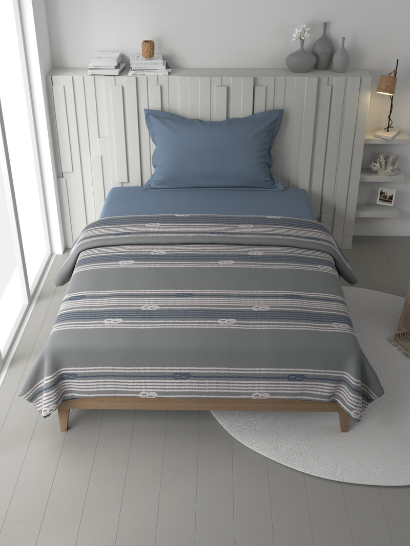 100% Premium Cotton Blanket With Pure Cotton Flannel Filling <small> (ornamental-grey/blue)</small>