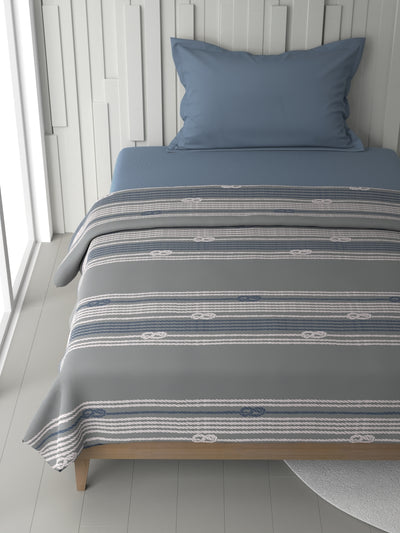 100% Premium Cotton Blanket With Pure Cotton Flannel Filling <small> (ornamental-grey/blue)</small>