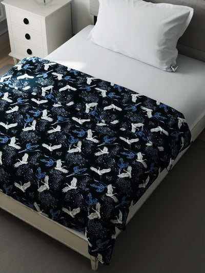 Super Soft Bamboo Cotton Blanket With Pure Cotton Flannel Filling <small> (floral-navy)</small>