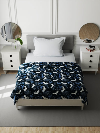 Super Soft Bamboo Cotton Blanket With Pure Cotton Flannel Filling <small> (floral-navy)</small>