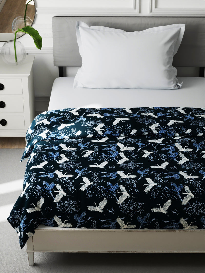 Super Soft Bamboo Cotton Blanket With Pure Cotton Flannel Filling <small> (floral-navy)</small>