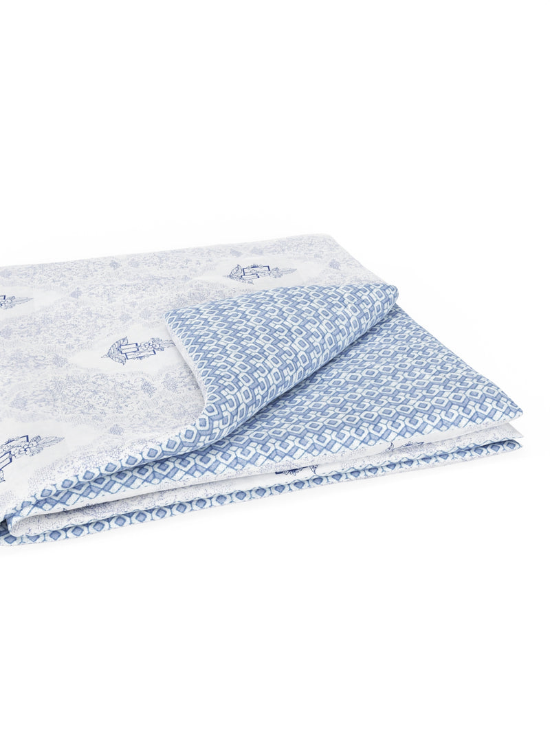 Extremely Soft 100% Muslin Cotton Dohar With Pure Cotton Flannel Filling <small> (ornamental-white/blue)</small>