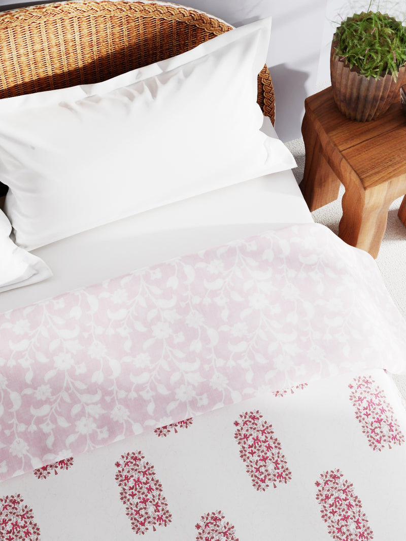 Extremely Soft 100% Muslin Cotton Dohar With Pure Cotton Flannel Filling <small> (floral-white/blush)</small>