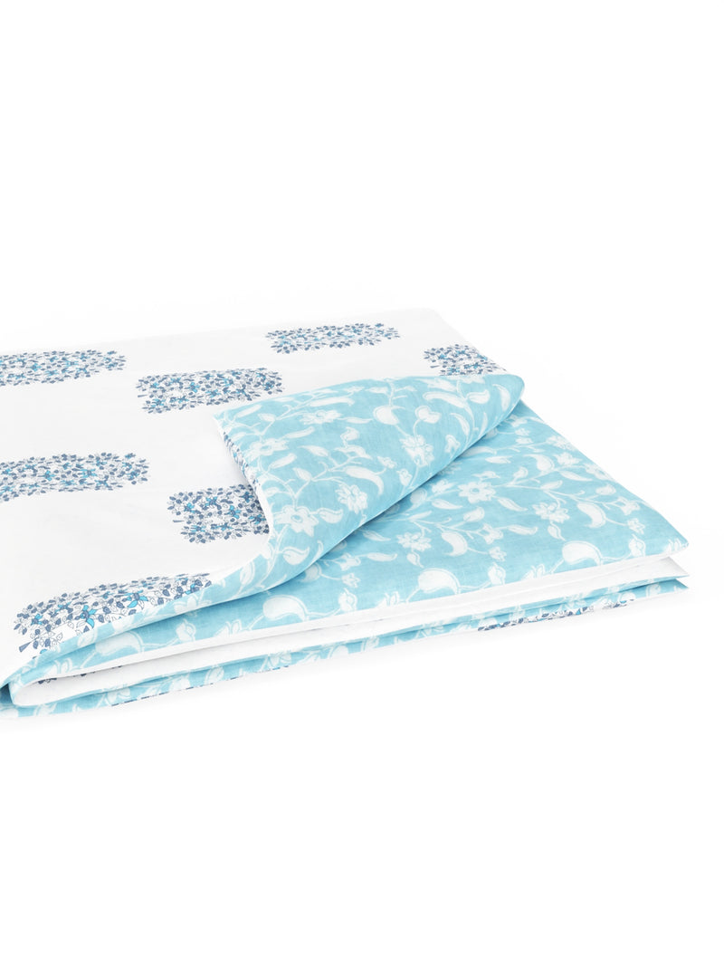 Extremely Soft 100% Muslin Cotton Dohar With Pure Cotton Flannel Filling <small> (floral-white/blue)</small>