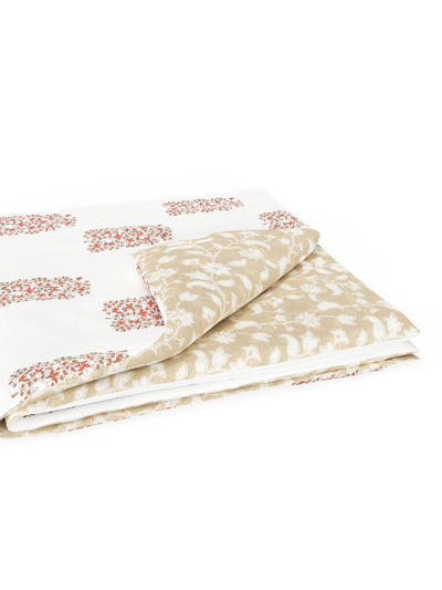 Extremely Soft 100% Muslin Cotton Dohar With Pure Cotton Flannel Filling <small> (floral-white/peach)</small>