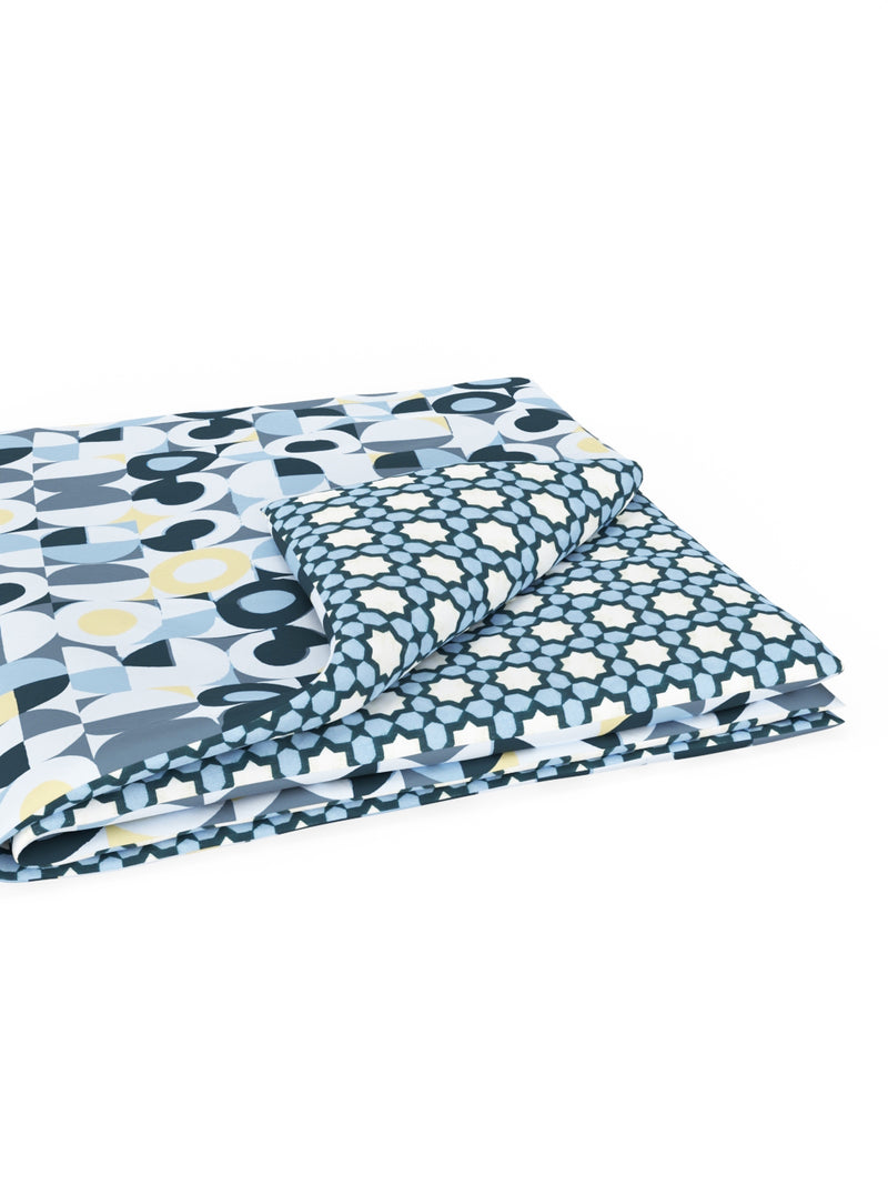 Extremely Soft 100% Muslin Cotton Dohar With Pure Cotton Flannel Filling <small> (geometric-blue/multi)</small>