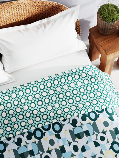 Extremely Soft 100% Muslin Cotton Dohar With Pure Cotton Flannel Filling <small> (geometric-teal/multi)</small>