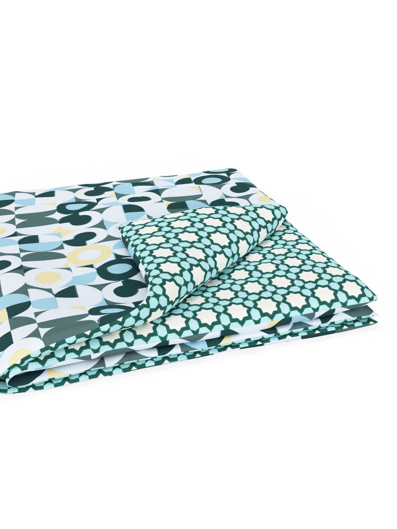 Extremely Soft 100% Muslin Cotton Dohar With Pure Cotton Flannel Filling <small> (geometric-teal/multi)</small>