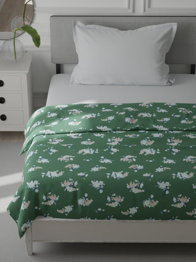 Super Soft Bamboo Cotton Blanket With Pure Cotton Flannel Filling <small> (floral-green)</small>