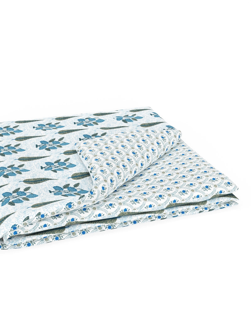 Extremely Soft 100% Muslin Cotton Dohar With Pure Cotton Flannel Filling <small> (floral-blue/grey)</small>