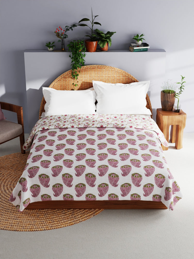 Extremely Soft 100% Muslin Cotton Dohar With Pure Cotton Flannel Filling <small> (floral-pink)</small>