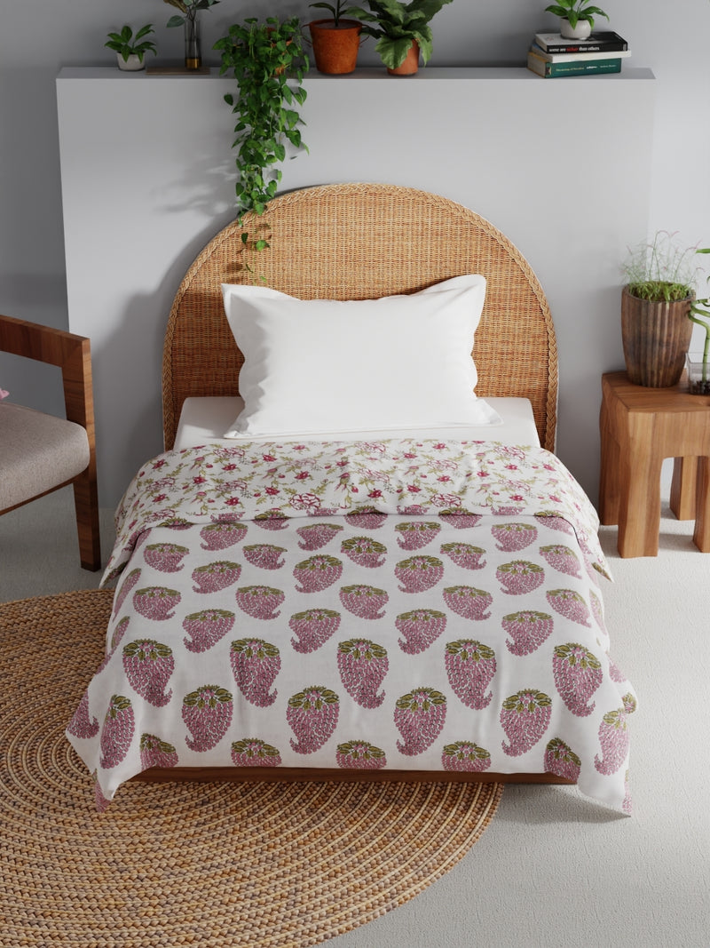 Extremely Soft 100% Muslin Cotton Dohar With Pure Cotton Flannel Filling <small> (floral-pink)</small>