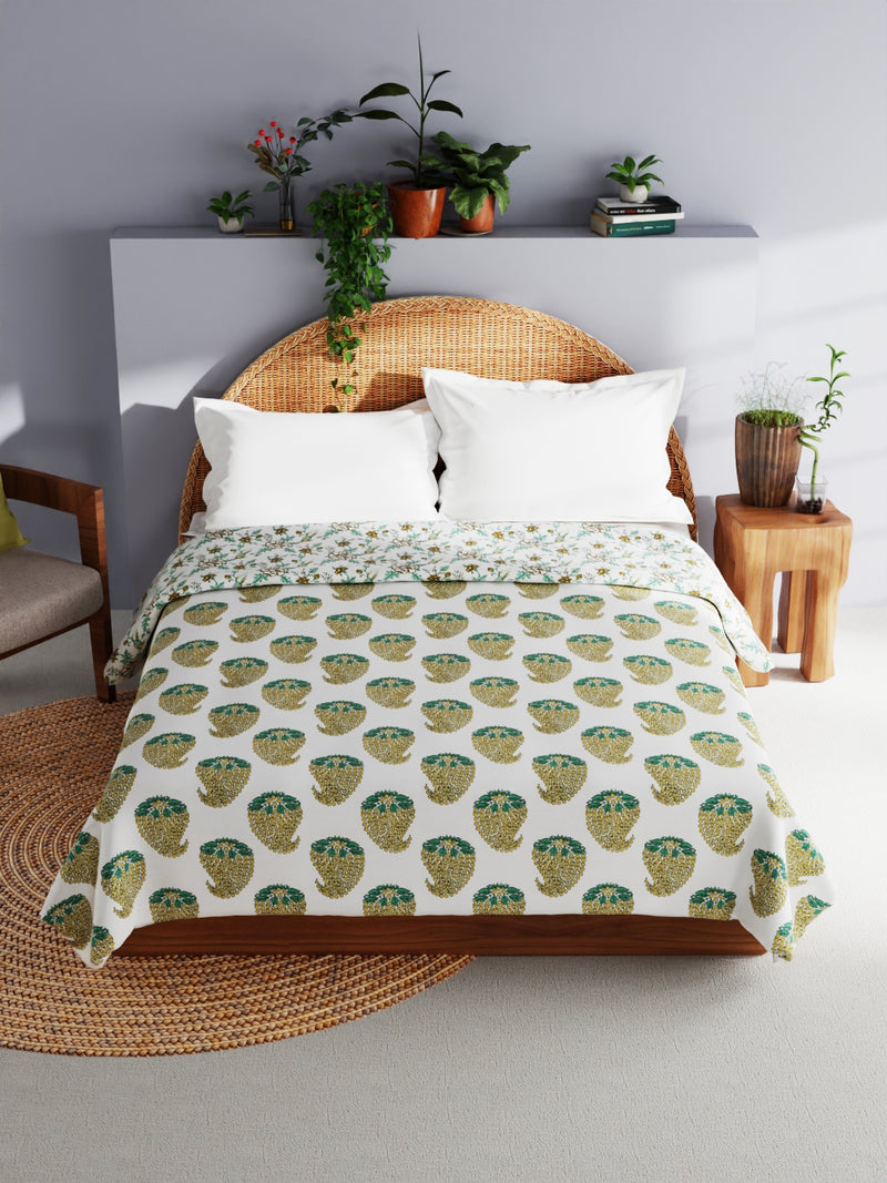 Extremely Soft 100% Muslin Cotton Dohar With Pure Cotton Flannel Filling <small> (floral-mustard)</small>