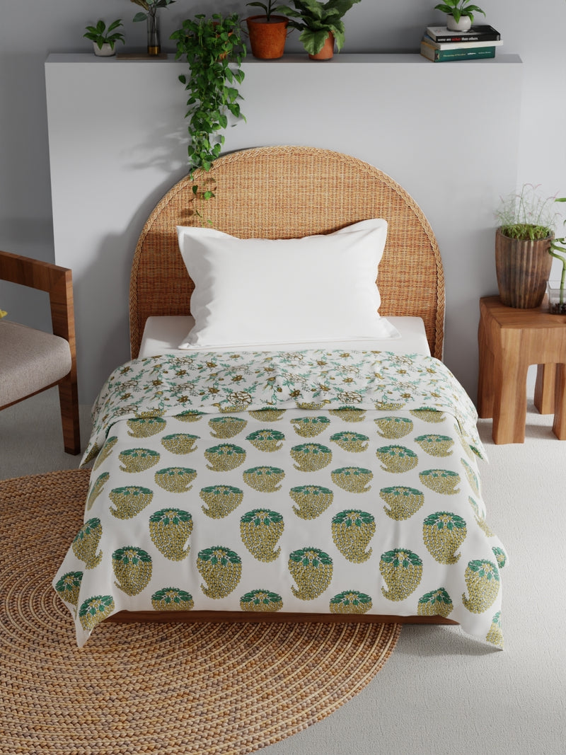 Extremely Soft 100% Muslin Cotton Dohar With Pure Cotton Flannel Filling <small> (floral-mustard)</small>