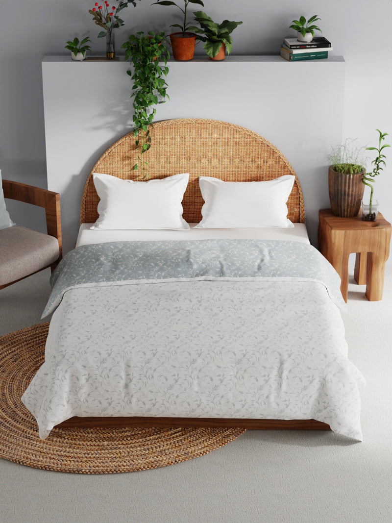 Extremely Soft 100% Muslin Cotton Dohar With Pure Cotton Flannel Filling <small> (floral-grey/white)</small>