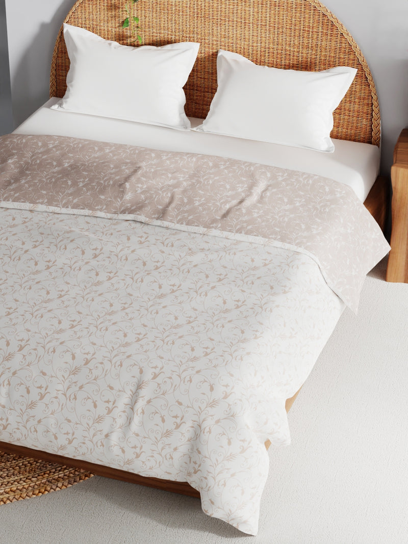 Extremely Soft 100% Muslin Cotton Dohar With Pure Cotton Flannel Filling <small> (floral-khaki/white)</small>