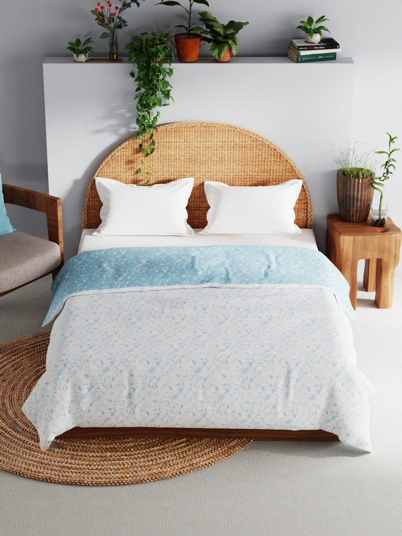Extremely Soft 100% Muslin Cotton Dohar With Pure Cotton Flannel Filling <small> (floral-blue/white)</small>