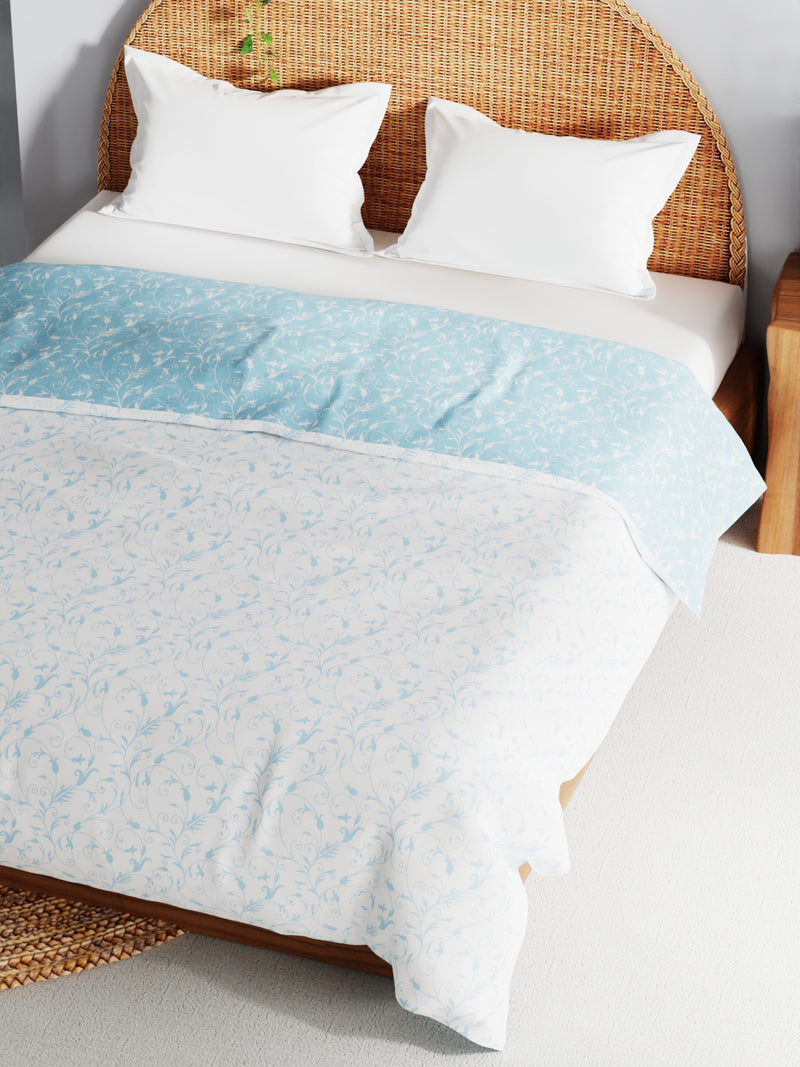 Extremely Soft 100% Muslin Cotton Dohar With Pure Cotton Flannel Filling <small> (floral-blue/white)</small>