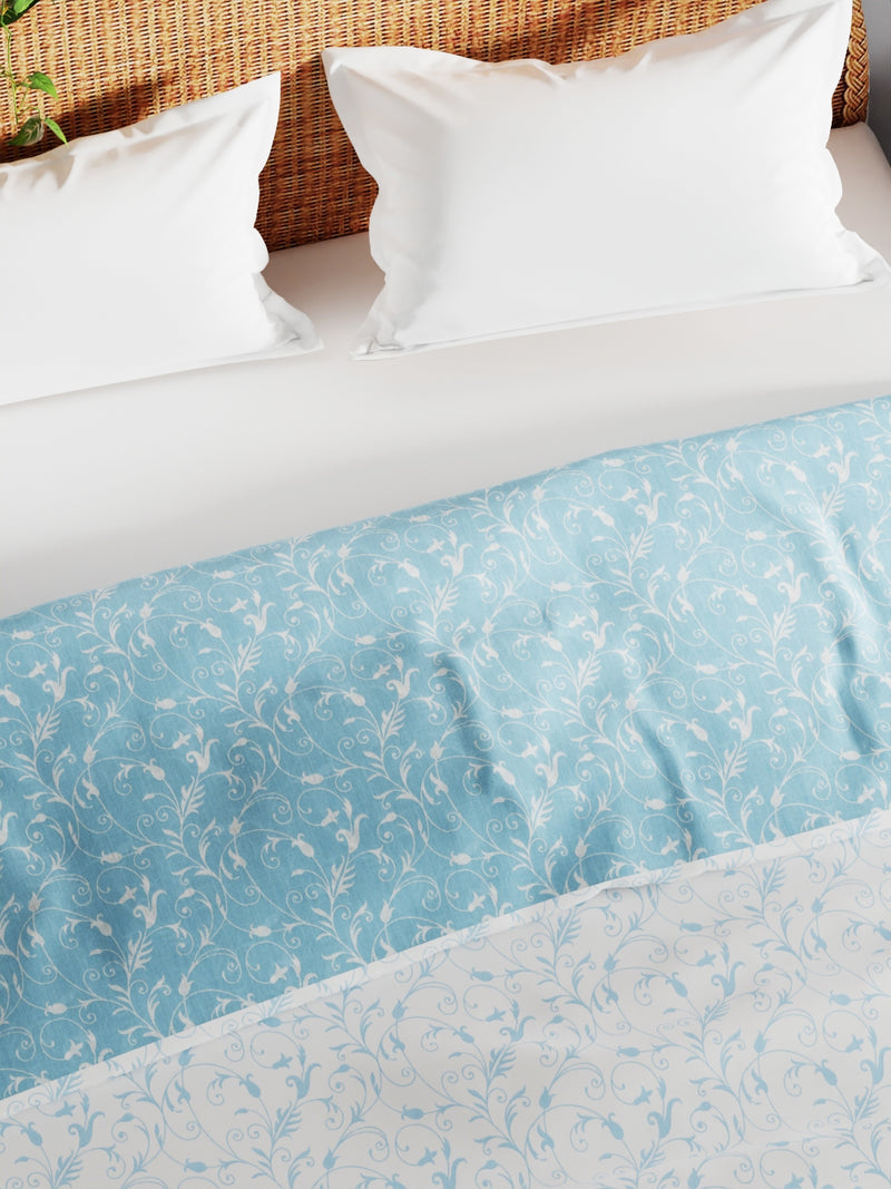 Extremely Soft 100% Muslin Cotton Dohar With Pure Cotton Flannel Filling <small> (floral-blue/white)</small>