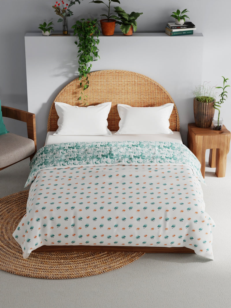 Extremely Soft 100% Muslin Cotton Dohar With Pure Cotton Flannel Filling <small> (geometric-aqua/white)</small>