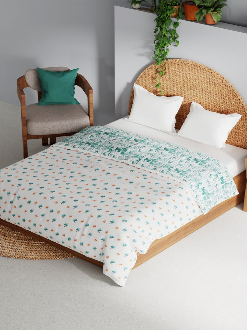 Extremely Soft 100% Muslin Cotton Dohar With Pure Cotton Flannel Filling <small> (geometric-aqua/white)</small>