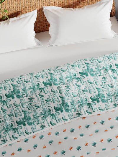 Extremely Soft 100% Muslin Cotton Dohar With Pure Cotton Flannel Filling <small> (geometric-aqua/white)</small>