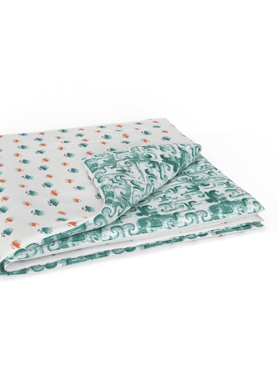 Extremely Soft 100% Muslin Cotton Dohar With Pure Cotton Flannel Filling <small> (geometric-aqua/white)</small>