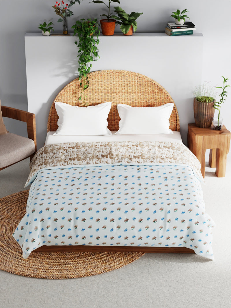 Extremely Soft 100% Muslin Cotton Dohar With Pure Cotton Flannel Filling <small> (geometric-khaki/white)</small>
