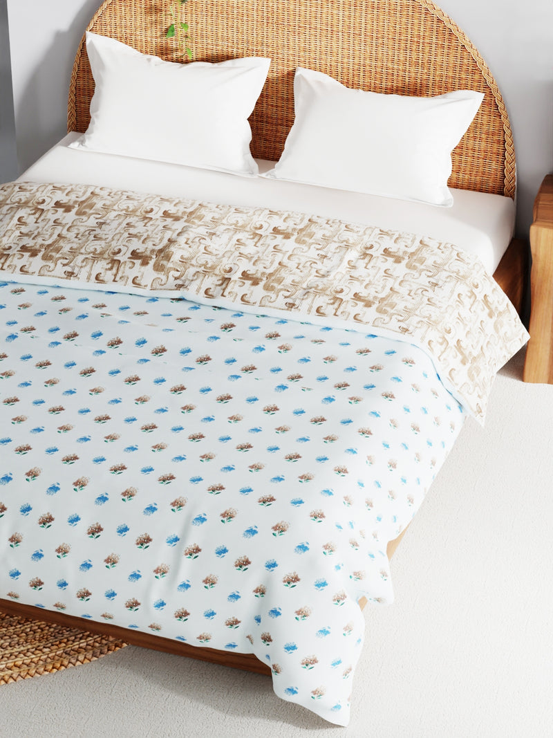 Extremely Soft 100% Muslin Cotton Dohar With Pure Cotton Flannel Filling <small> (geometric-khaki/white)</small>
