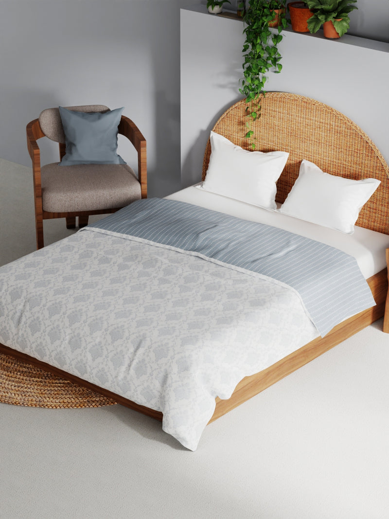 Extremely Soft 100% Muslin Cotton Dohar With Pure Cotton Flannel Filling <small> (floral-grey/white)</small>
