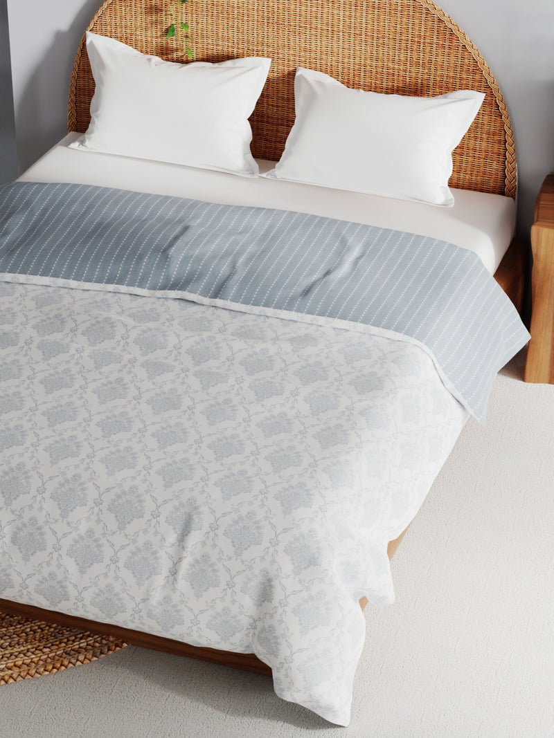 Extremely Soft 100% Muslin Cotton Dohar With Pure Cotton Flannel Filling <small> (floral-grey/white)</small>