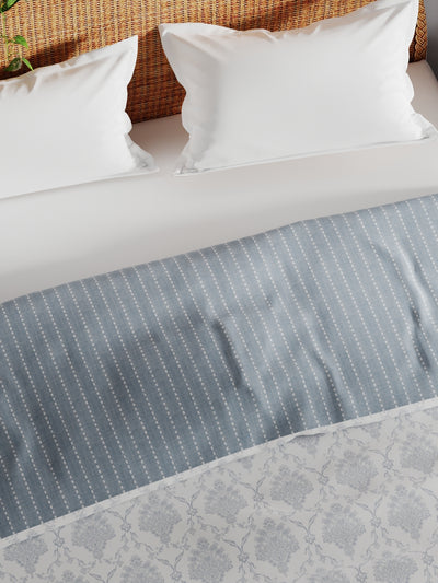 Extremely Soft 100% Muslin Cotton Dohar With Pure Cotton Flannel Filling <small> (floral-grey/white)</small>