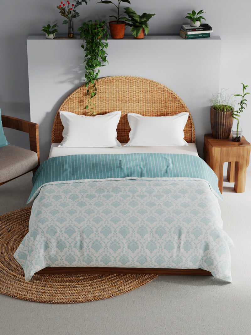 Extremely Soft 100% Muslin Cotton Dohar With Pure Cotton Flannel Filling <small> (floral-khaki/white)</small>