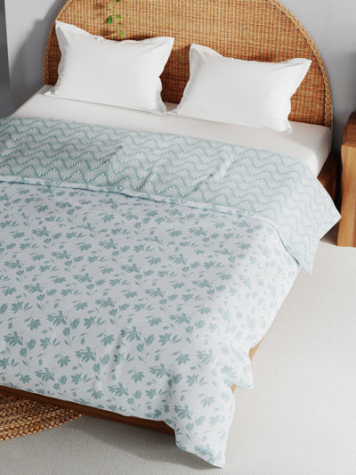 Extremely Soft 100% Muslin Cotton Dohar With Pure Cotton Flannel Filling <small> (floral-blue/white)</small>