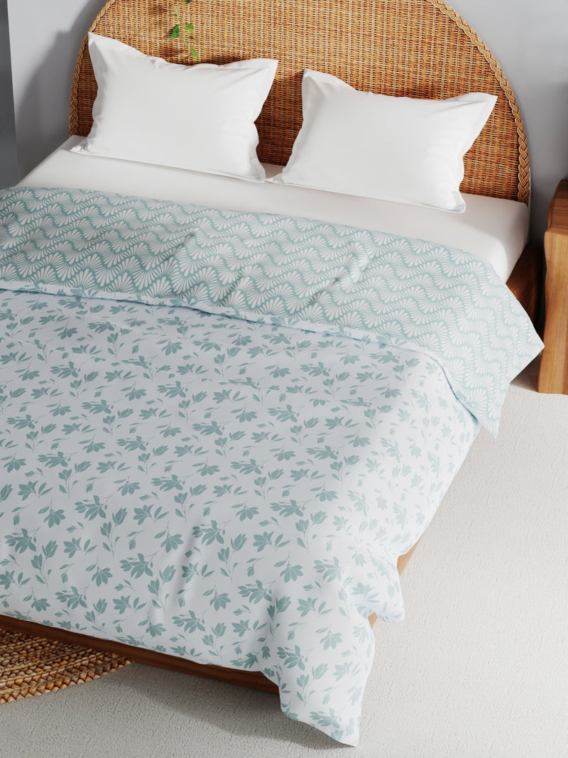 Extremely Soft 100% Muslin Cotton Dohar With Pure Cotton Flannel Filling <small> (floral-blue/white)</small>