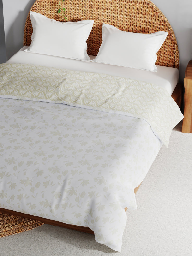 Extremely Soft 100% Muslin Cotton Dohar With Pure Cotton Flannel Filling <small> (floral-khaki/white)</small>