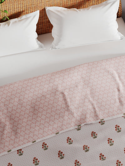 Extremely Soft 100% Muslin Cotton Dohar With Pure Cotton Flannel Filling <small> (floral-dustypeach)</small>