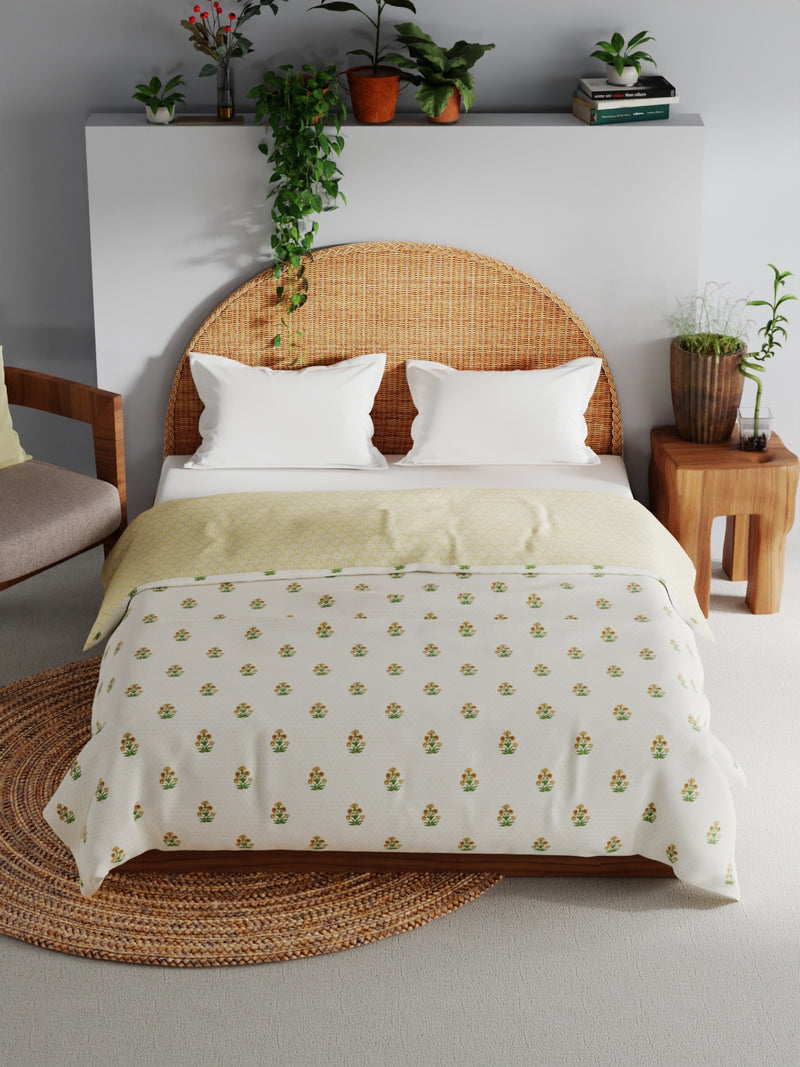 Extremely Soft 100% Muslin Cotton Dohar With Pure Cotton Flannel Filling <small> (floral-gold)</small>