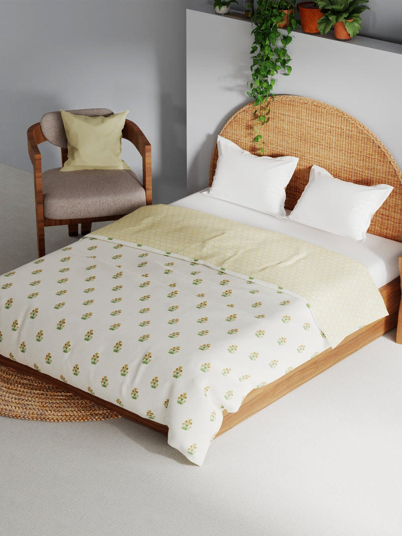 Extremely Soft 100% Muslin Cotton Dohar With Pure Cotton Flannel Filling <small> (floral-gold)</small>