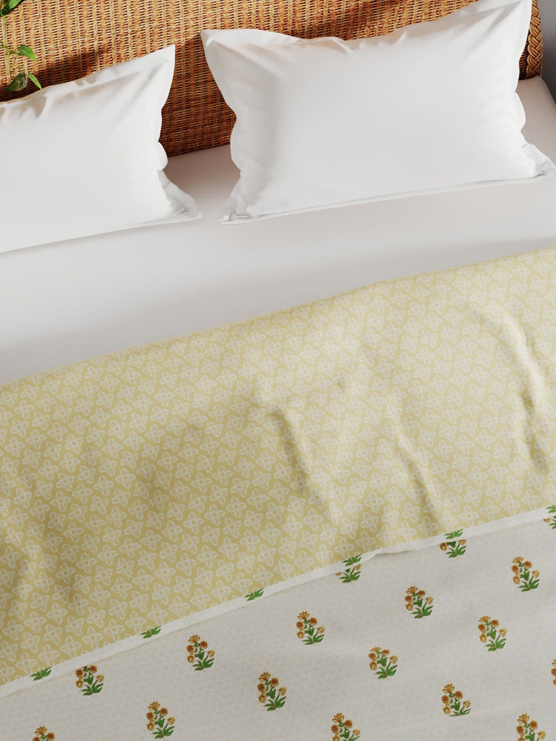 Extremely Soft 100% Muslin Cotton Dohar With Pure Cotton Flannel Filling <small> (floral-gold)</small>