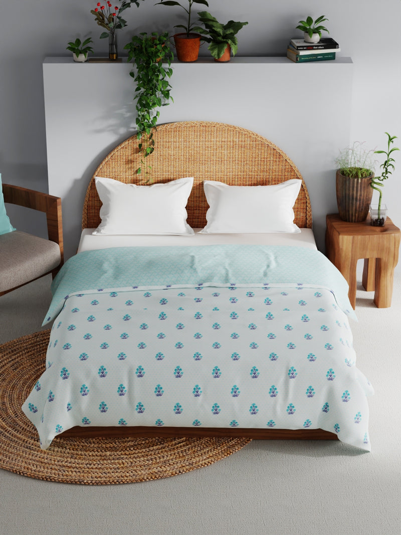 Extremely Soft 100% Muslin Cotton Dohar With Pure Cotton Flannel Filling <small> (floral-turq)</small>