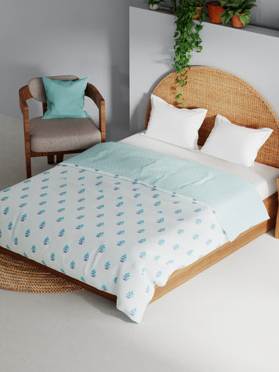 Extremely Soft 100% Muslin Cotton Dohar With Pure Cotton Flannel Filling <small> (floral-turq)</small>