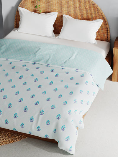 Extremely Soft 100% Muslin Cotton Dohar With Pure Cotton Flannel Filling <small> (floral-turq)</small>