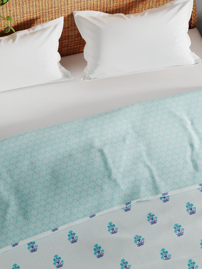 Extremely Soft 100% Muslin Cotton Dohar With Pure Cotton Flannel Filling <small> (floral-turq)</small>