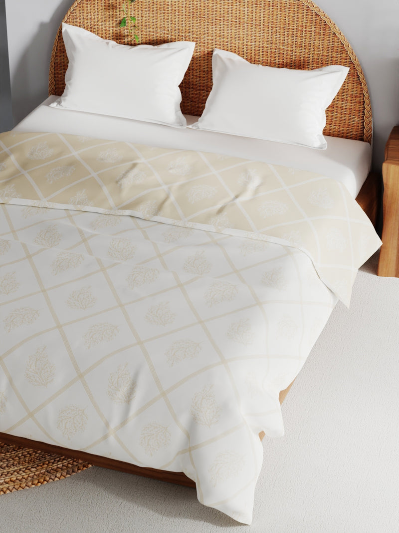 Extremely Soft 100% Muslin Cotton Dohar With Pure Cotton Flannel Filling <small> (floral-khaki/white)</small>