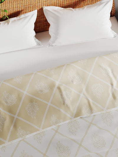 Extremely Soft 100% Muslin Cotton Dohar With Pure Cotton Flannel Filling <small> (floral-khaki/white)</small>